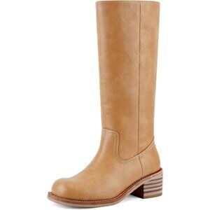 〽️Women's Chestnut Brown Knee High Square Toe Chunky Block Heel Long Boots